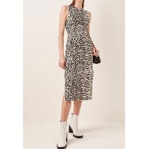 Proenza Schouler White Label Sleeveless Knit Zebra Leopard Midi Dress Womens M